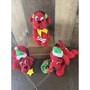Lot of 3 Vintage Scholastic Clifford the Big Red Dog Christmas Plush‎ Beanbags